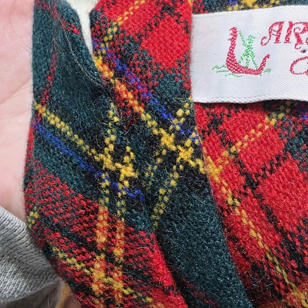 Vintage 70's Plaid Tartan Tie Green Red Yellow